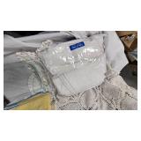 Glass Pan, Lap Quilts, Crocheted Tablecloth