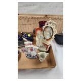 Coral Blue Tea Set and Porcelain Figurines