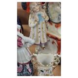 Coral Blue Tea Set and Porcelain Figurines