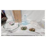 Glass Handled Basket, Handpainted Vase