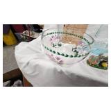 Glass Handled Basket, Handpainted Vase