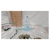 Glass Handled Basket, Handpainted Vase