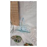 Glass Handled Basket, Handpainted Vase