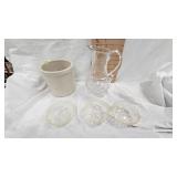 Crock, carafe, misc bowls