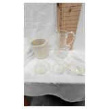 Crock, carafe, misc bowls