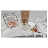 Phenix Boullion Cubes Jar, Brass Bell, Milk Glass