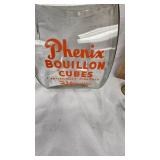 Phenix Boullion Cubes Jar, Brass Bell, Milk Glass