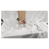 Glas Cake Stand, Kerosene Lamp and Compote Bowl