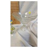 Glass Compote Dish and Etched/Satin Green Serving Bowl