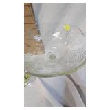 Glass Compote Dish and Etched/Satin Green Serving Bowl