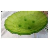 Glass Compote Dish and Etched/Satin Green Serving Bowl