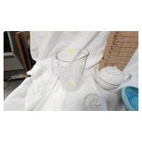 Glass Pitcher, Teapot, Bird Dish