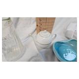 Glass Pitcher, Teapot, Bird Dish