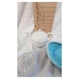 Glass Pitcher, Teapot, Bird Dish