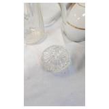 Glass Pitcher, Teapot, Bird Dish