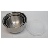 Assorted vintage stainless steel mixing bowls. Some with covers.