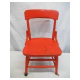 Lot of 3 Vintage small wood furniture pieces. Childs wood chair, Stool. and small table.