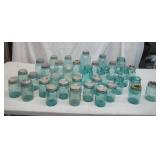 Vintage Lot of 34 Blue Canning Jars with Lids