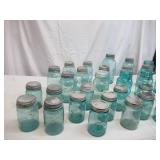 Vintage Lot of 34 Blue Canning Jars with Lids