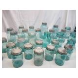 Vintage Lot of 34 Blue Canning Jars with Lids