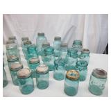 Vintage Lot of 34 Blue Canning Jars with Lids