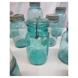 Vintage Lot of 34 Blue Canning Jars with Lids
