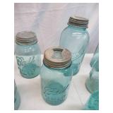 Vintage Lot of 34 Blue Canning Jars with Lids