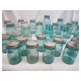 Vintage Lot of 34 Blue Canning Jars with Lids