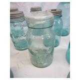 Vintage Lot of 34 Blue Canning Jars with Lids