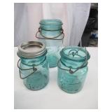 Vintage Lot of 34 Blue Canning Jars with Lids