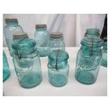Vintage Lot of 34 Blue Canning Jars with Lids