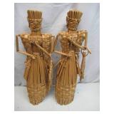 Lot of various Vintage Wicker Baskets & 2 Mexican Folk Art Aztec Fisherman woven Figurines