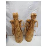 Lot of various Vintage Wicker Baskets & 2 Mexican Folk Art Aztec Fisherman woven Figurines