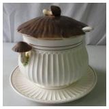 Vintage 1970s Sears Mushroom Soup Tureen Set with lid and underplate