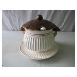 Vintage 1970s Sears Mushroom Soup Tureen Set with lid and underplate