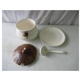 Vintage 1970s Sears Mushroom Soup Tureen Set with lid and underplate