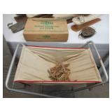 Lot of Vintage Ironing Boards, Pads & Covers, wood clothes pins, laundry cart and more.