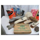 Lot of Vintage Ironing Boards, Pads & Covers, wood clothes pins, laundry cart and more.