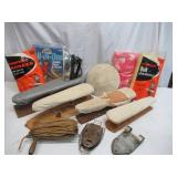 Lot of Vintage Ironing Boards, Pads & Covers, wood clothes pins, laundry cart and more.