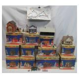 Lot of Vintage Collection of Enesco Pine Hallow Christmas Village Buildings and accessories