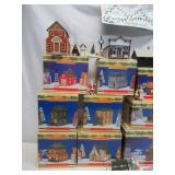 Lot of Vintage Collection of Enesco Pine Hallow Christmas Village Buildings and accessories