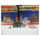 Lot of Vintage Collection of Enesco Pine Hallow Christmas Village Buildings and accessories