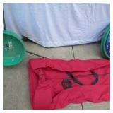 Lot of Christmas Decorating Items:9 ft. lighted Xmas Tree in box, Christmas tree stands, Storage bag and many lighting cords