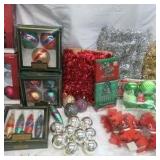 Christmas Lot many boxed Christmas Ornaments, Bulbs, Garland and Tinsel