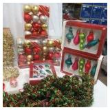 Christmas Lot many boxed Christmas Ornaments, Bulbs, Garland and Tinsel