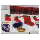 Christmas Lot New Stocking Holder, Various Christmas Stockings, MN Vikings Stockings and Santa Hats