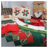 Christmas Lot: Christmas Tree Skirt, Table cloths, Runners, Napkins, Linens and more
