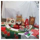 Christmas Lot: Christmas Tree Skirt, Table cloths, Runners, Napkins, Linens and more