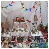 Christmas Decor Lot Vintage String Lights, Many boxed Hallmark Ornaments, Garland and more