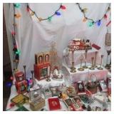 Christmas Decor Lot Vintage String Lights, Many boxed Hallmark Ornaments, Garland and more